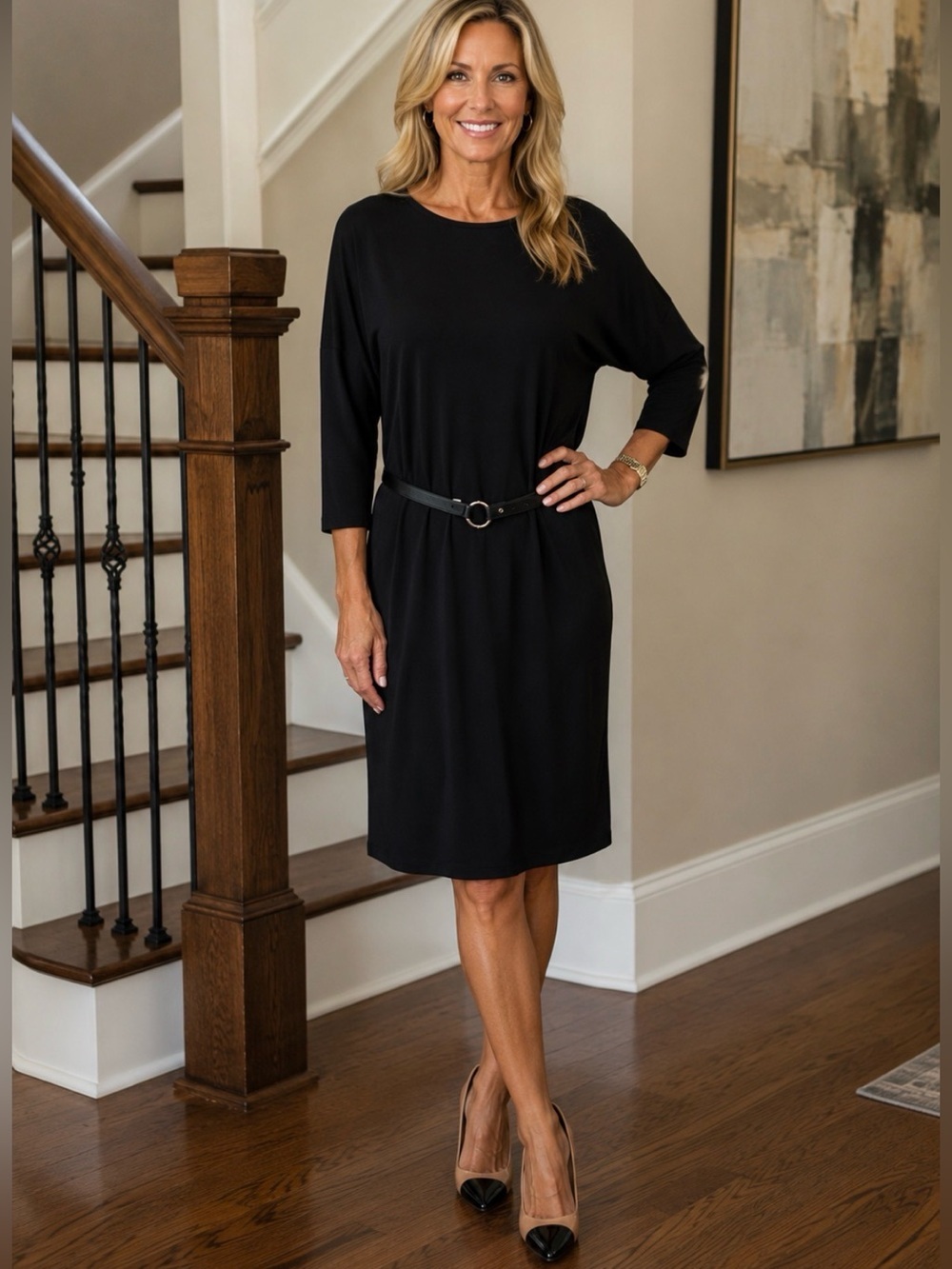 Lauren Ralph Lauren Black Long Sleeve Dress with Belt, NWT, L